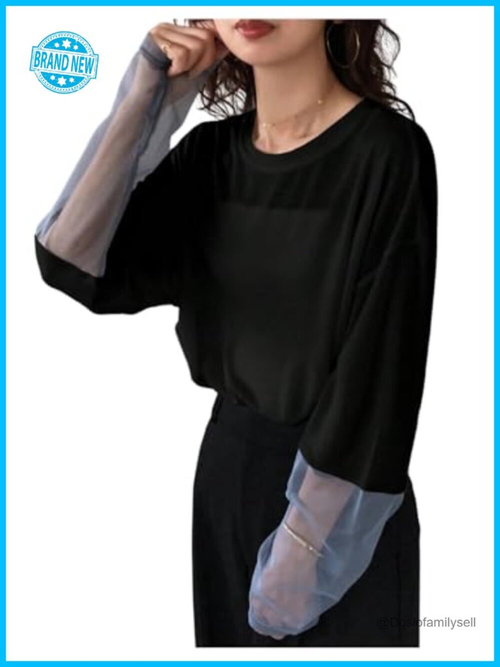Women's Sheer Mesh Long Sleeve Oversized Top Dolman Sleeve Blouse
